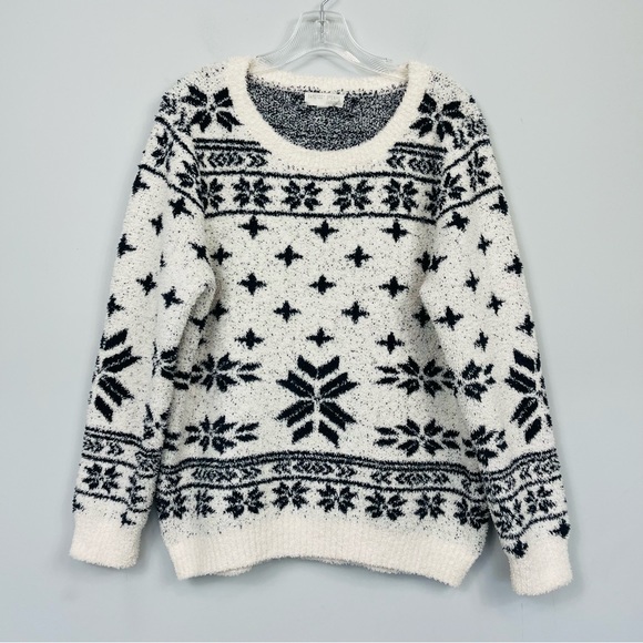 Barefoot Dreams Cozychic Seaside Crew Neck Pullover Sweater Nordic Fair Isle M - Picture 4 of 11